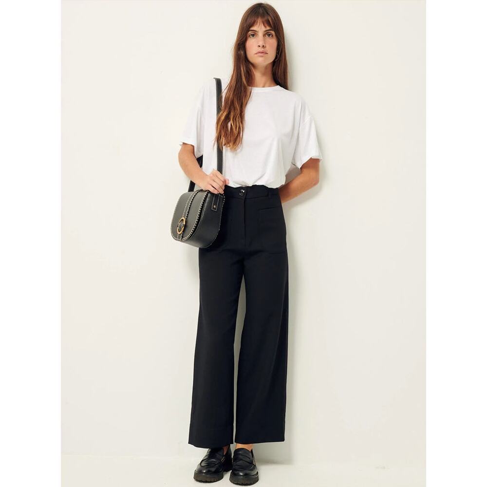 Sessun Trousers Hudkin Black Broken Twill A-Line Pants Cropped Paris 36 FR 4 US